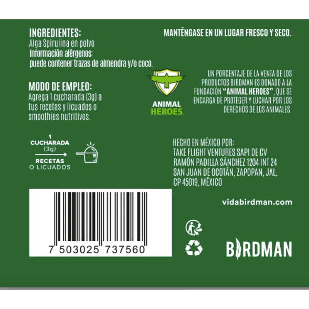 Birdman Spirulina en polvo 360 g